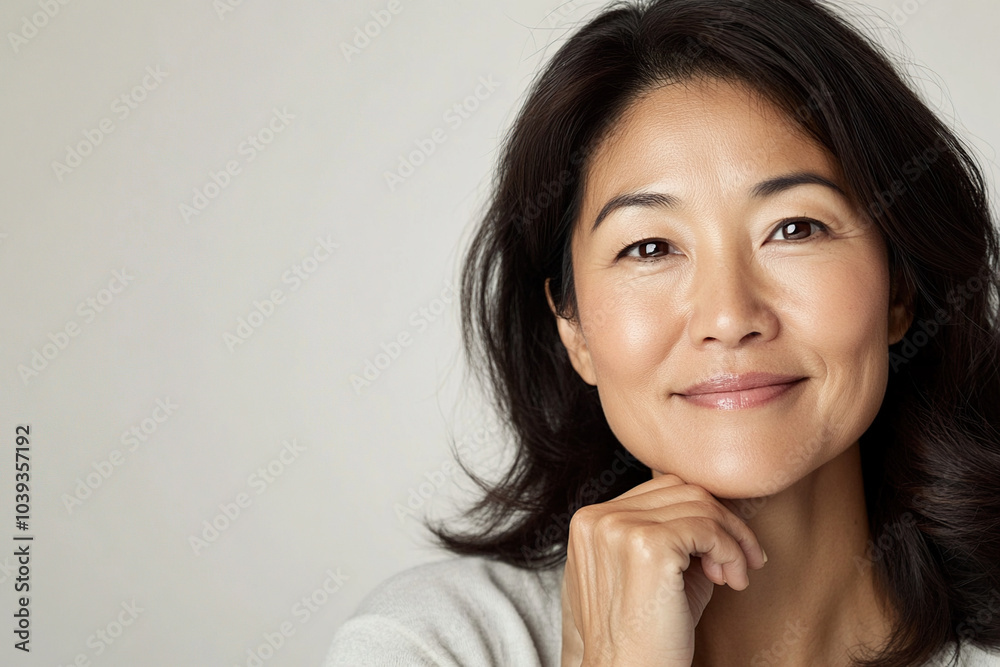 Portrait of a smiling mature Asian woman in black Portrait of a smiling mature Asian woman in black