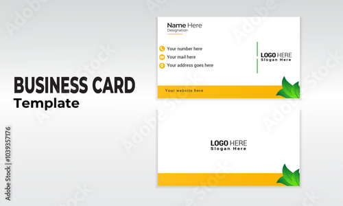 Geometric and organic design yellow and green gradient color business card template for nursery institution, horizontal and rectangle size.