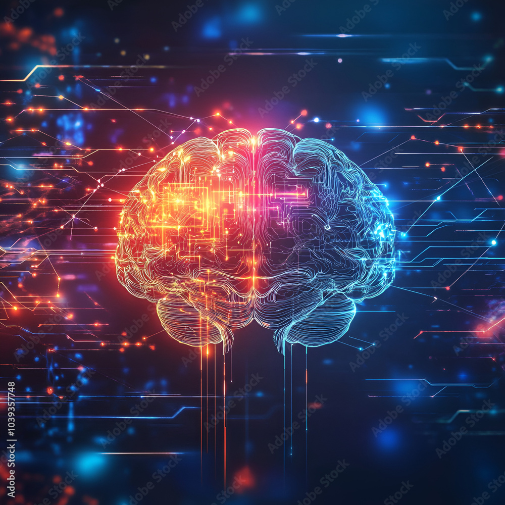 Brain with Neural Connections, Glowing Brain with Neural Paths, Concept of Neural Activity Brain with Neural Connections, Glowing Brain with Neural Paths, Concept of Neural Activity