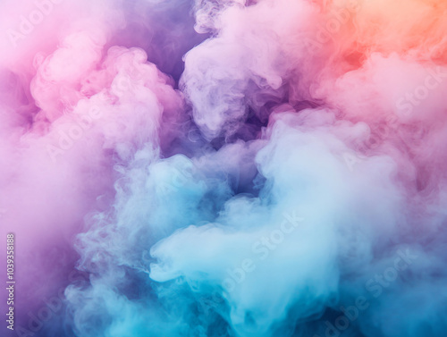 Colorful Smoke Clouds in Pink, Blue, Purple Shades, Dreamy Multicolored Fog Effect, Backdrop for Fantasy Themes. 