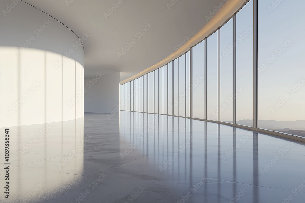 Obraz premium Modern minimalist building interior space and white floor