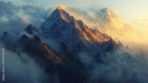 Sunset over snowy mountains