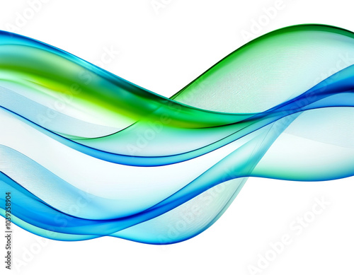 Elegant blue and green waves gracefully flow together in a calm abstract art piece