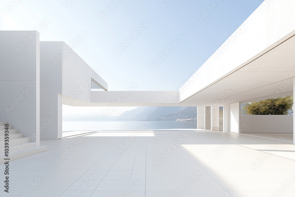 Modern architectural scenery and white platform Modern architectural scenery and white platform