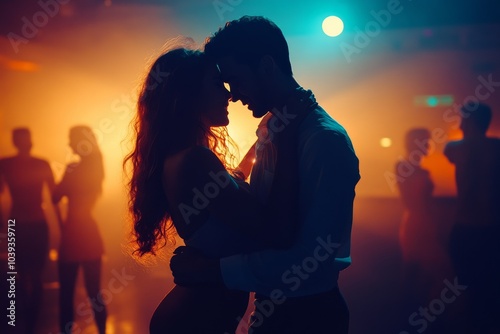 Obraz na płótnie Energetic couple dancing in the night club, Generative AI w salonie