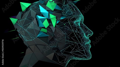 Polygonal human face profile. Abstract modern 3d illustration of a conceptual head construction photo