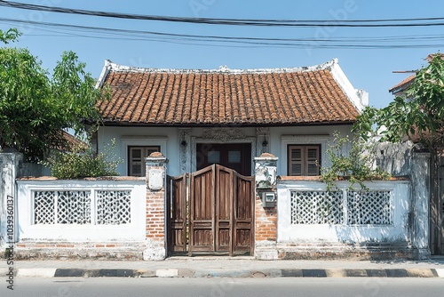 The old-style buildings in the city of Da Nang, Vietnam, have been transformed into modern houses photo