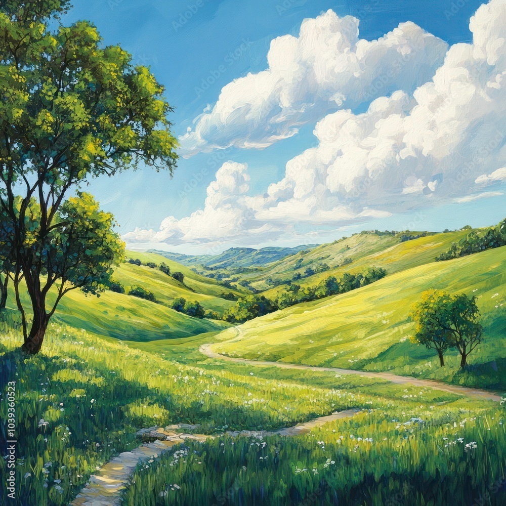 Obraz premium Landscape with lush green meadows