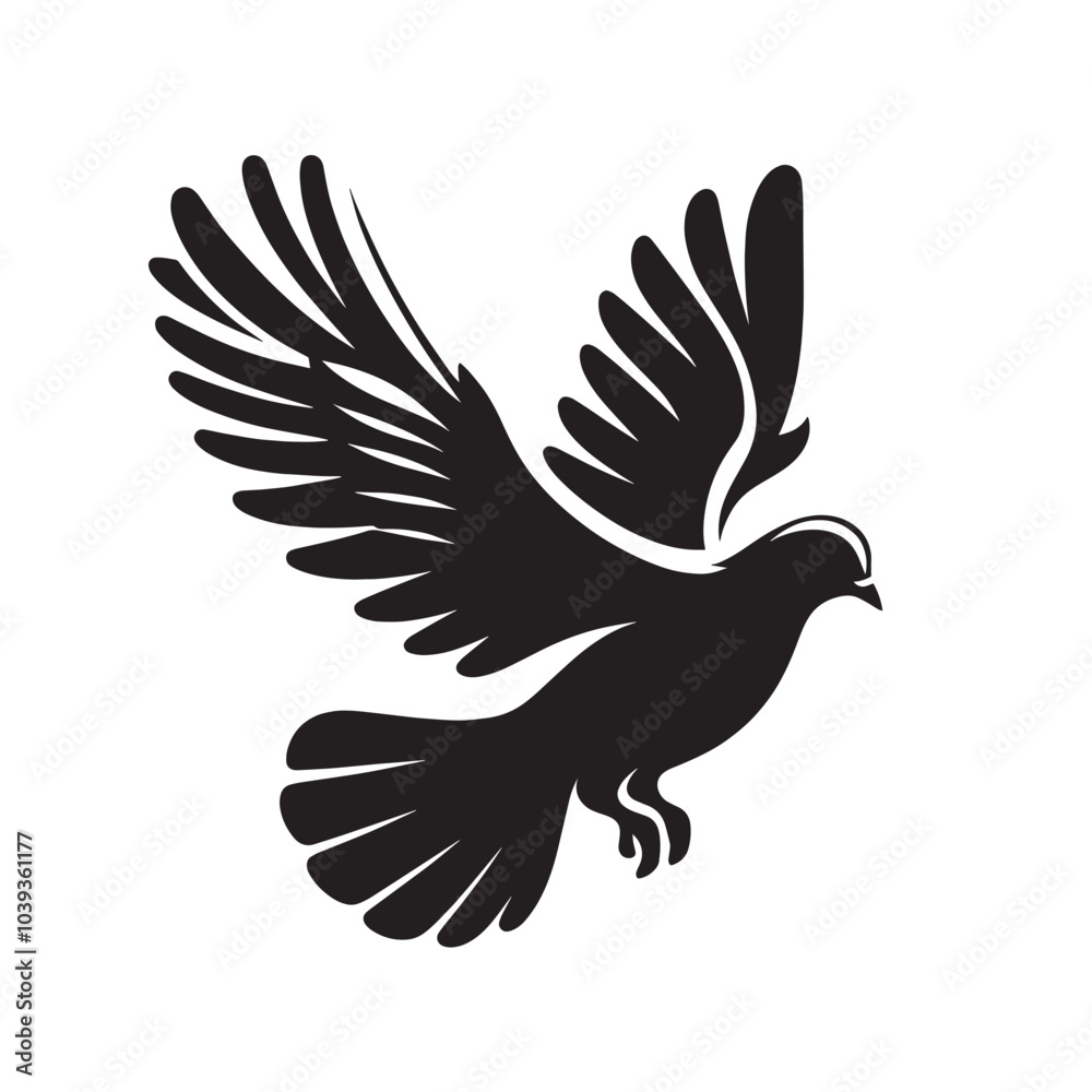Fototapeta premium Silhouette of a flying dove, stylized bird illustration.