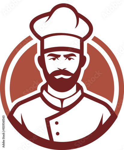 Chef Icon: A bold, stylized illustration of a bearded chef in his toque, perfect for culinary branding.  