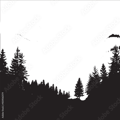 A valley with distant mountains. silhouette illustration