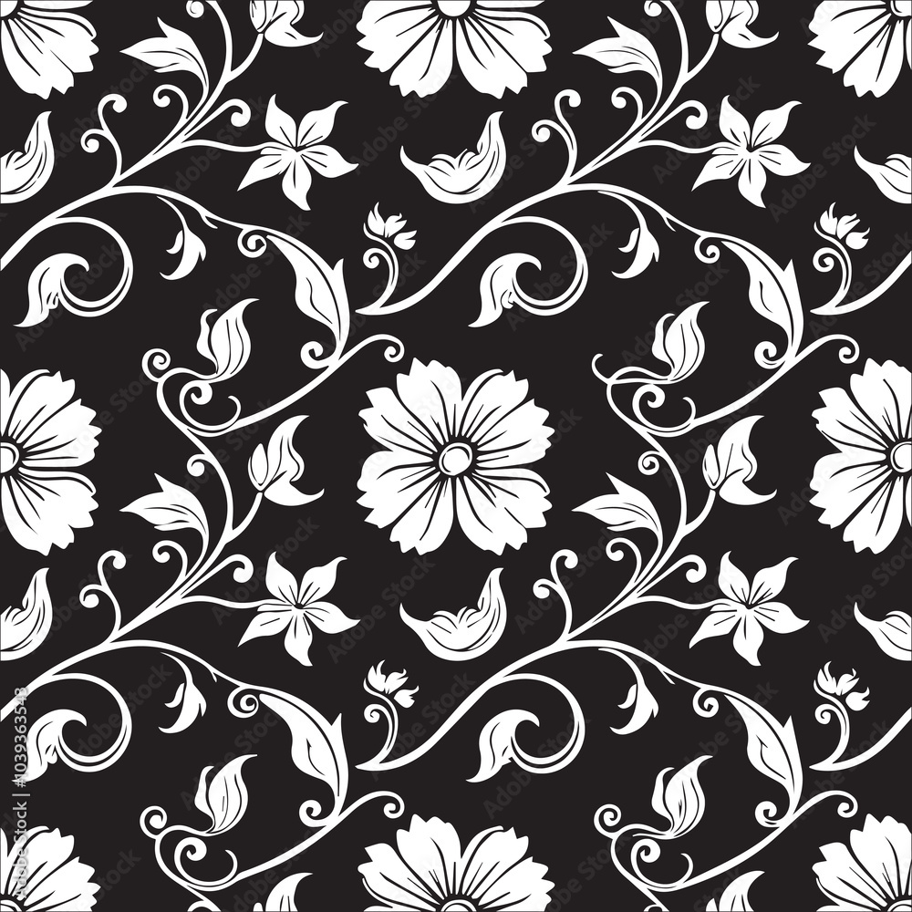 Floral Vector Pattern Seamless Decorative Leaf and Flower Design Background, flower silhouette vector background Floral Vector Pattern Seamless Decorative Leaf and Flower Design Background, flower silhouette vector background