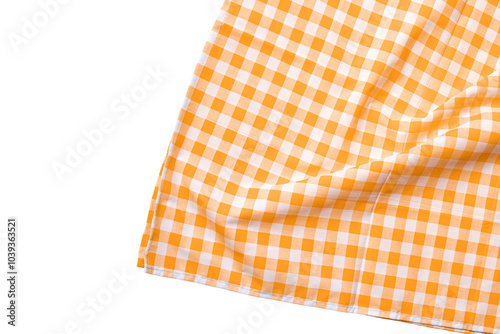 Obraz na plátne Above of placemat fabric cloth or arrangement of gingham-patterned fabrics in pastel green tones, isolate on a white background