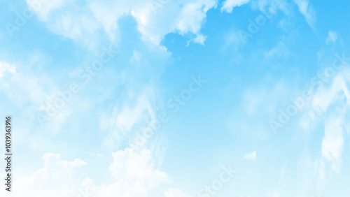 Blue sky with white clouds. Summer sky. Bright blue sky with fluffy white clouds on a sunny day