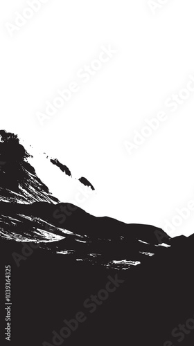 A valley with distant mountains. silhouette illustration