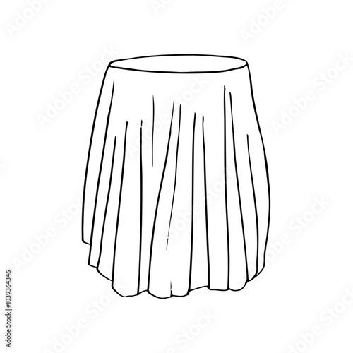 round table covered with tablecloth empty - hand drawn line sketch