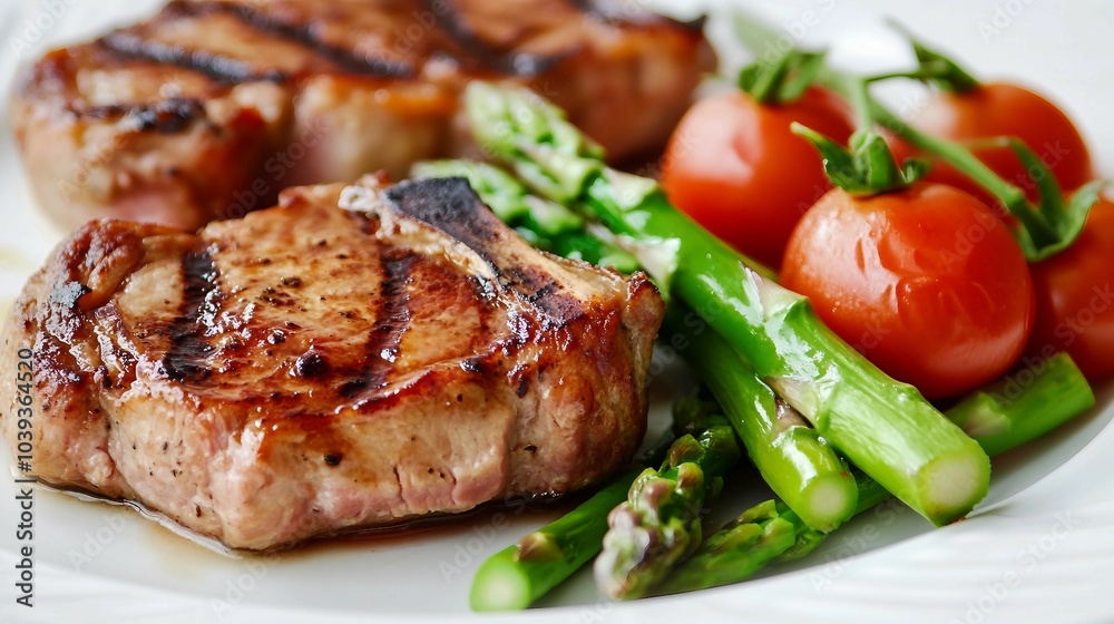 Grilled Pork Chops with Asparagus and Tomatoes Grilled Pork Chops with Asparagus and Tomatoes
