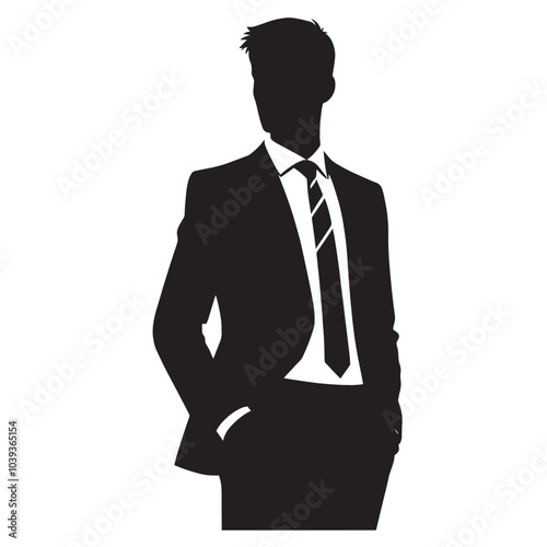 Silhouette of a man in a suit and tie.