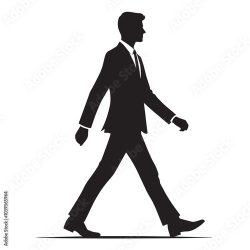 Silhouette of a man in a suit walking.