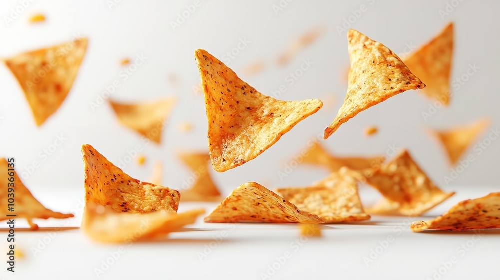 A stack of potato chips falls through the air A stack of potato chips falls through the air