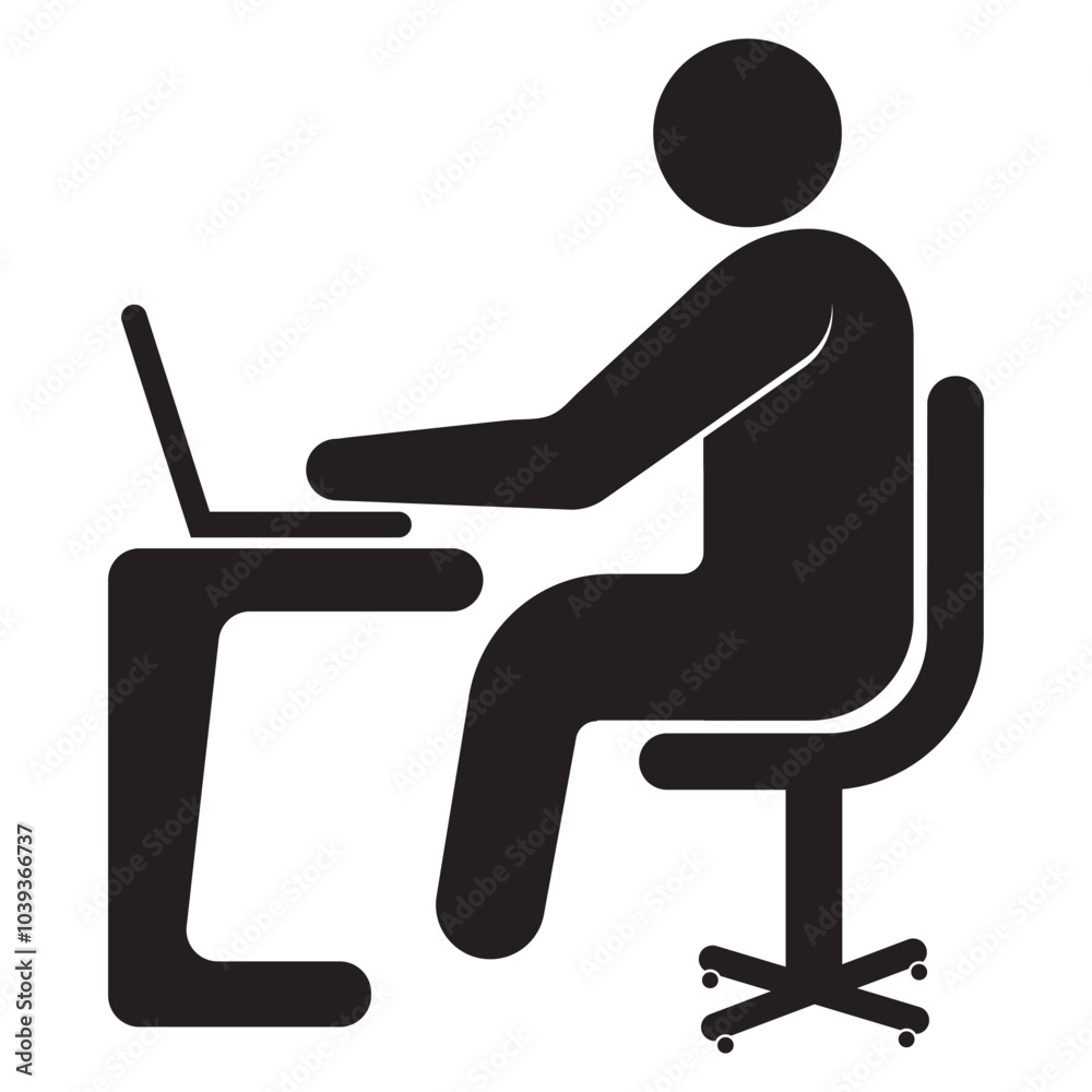 Business man icon, vector, Freelancer vector, icon. Remote work icon, vector design. Person working on laptop. Man sitting on a chair with laptop. Office Working icon, vector, logo, app design for UI. Business man icon, vector, Freelancer vector, icon. Remote work icon, vector design. Person working on laptop. Man sitting on a chair with laptop. Office Working icon, vector, logo, app design for UI.