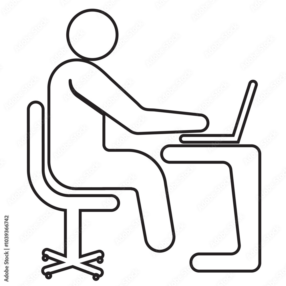 Business man line icon, vector, Freelancer vector, icon. Remote work icon, vector design. Person working on laptop. Man sitting on a chair with laptop. Office Working icon, vector, logo, app design.