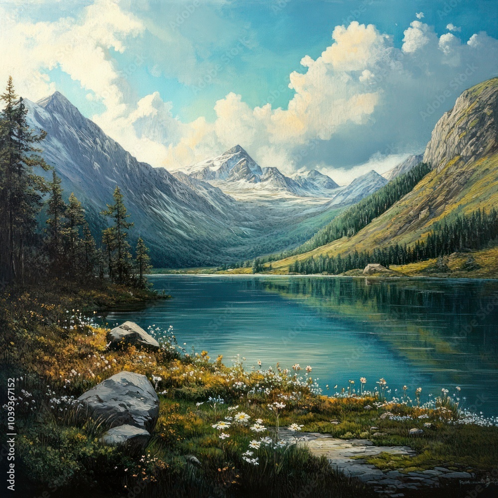 Landscape with serene mountain lake Landscape with serene mountain lake