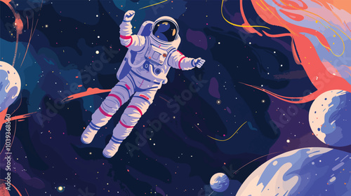 An astronaut floating outside a spacecraft, staring in awe at distant galaxies, symbolizing curiosity about the universe, Curiosity