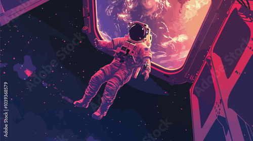 An astronaut floating outside a spacecraft, staring in awe at distant galaxies, symbolizing curiosity about the universe, Curiosity