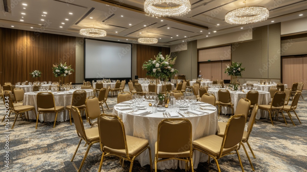 Fototapeta premium Elegant banquet hall with stylish table settings