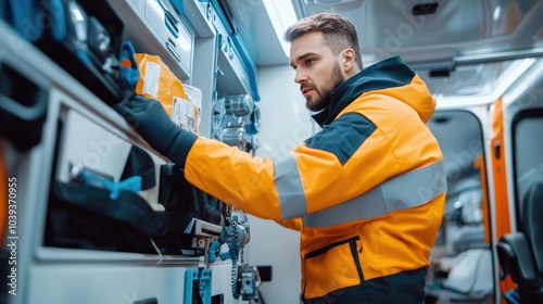 Emergency Responder Organizing Equipment in Vehicle