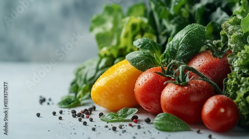 A variety of vegetables including tomatoes, peppers