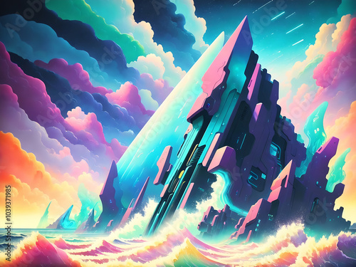 abstract watercolor background with seascape