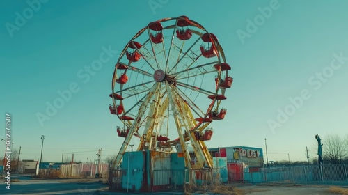 Abandoned Ferris Wheel at Empty Amusement Park