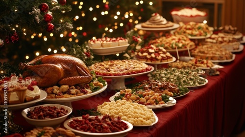 Festive Dining Table with Holiday Feast Display