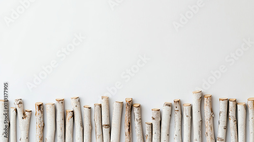 Branch twigs arranged neatly on a white background.