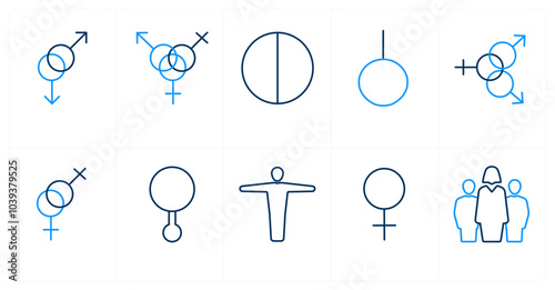 A set of 10 gender icons as Symbol, pride, bisexual