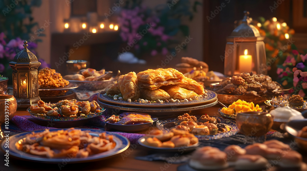 Festive Muslim Iftar Feast Setting at Dusk Festive Muslim Iftar Feast Setting at Dusk