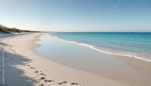 Beautiful empty tropical beach and sea landscape background. Created with Generative AI Technology