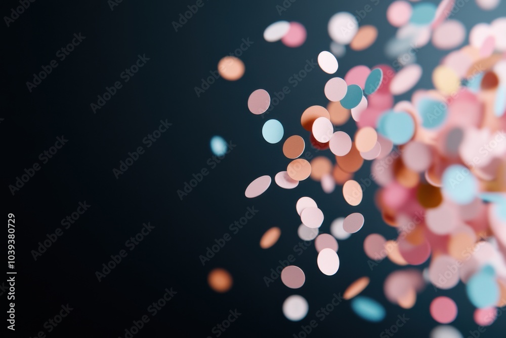 Colorful confetti exploding from the right side on dark background