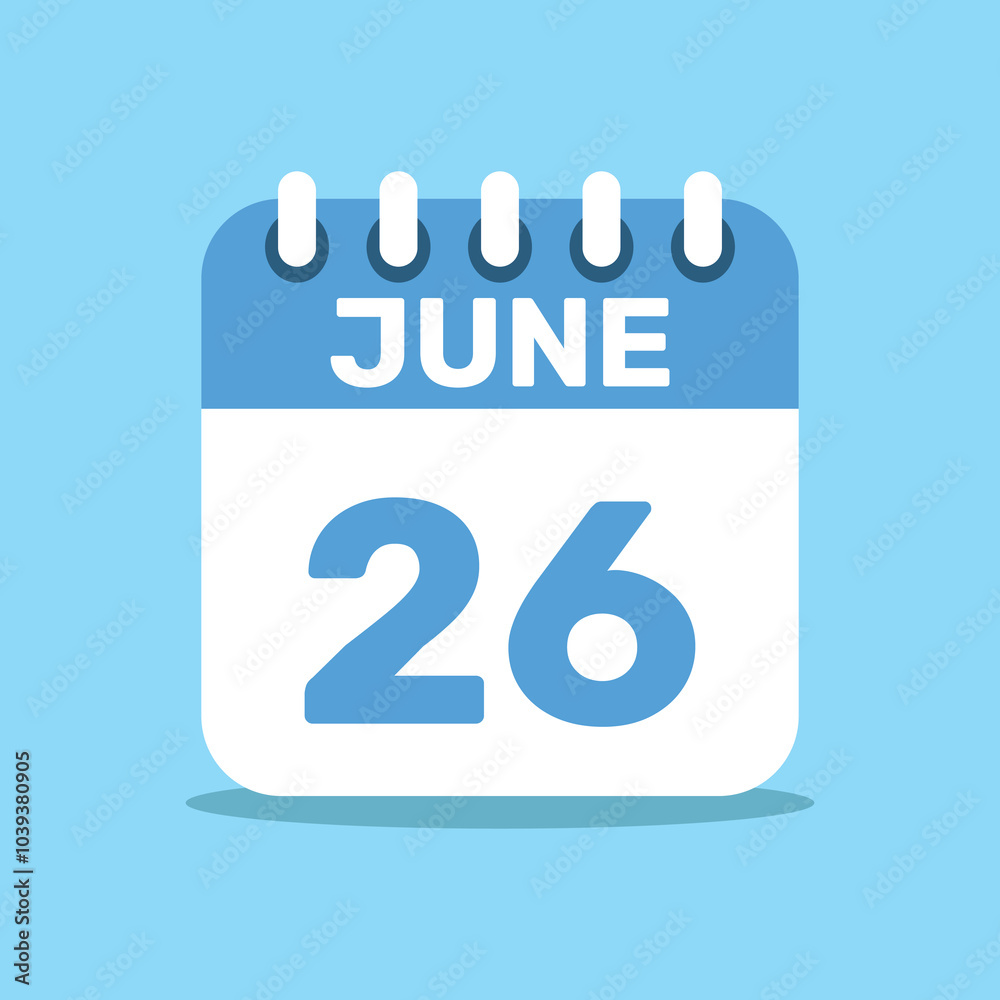 calendar june 26 blue color icon, paper planning design. calendar june 26 blue color icon, paper planning design.