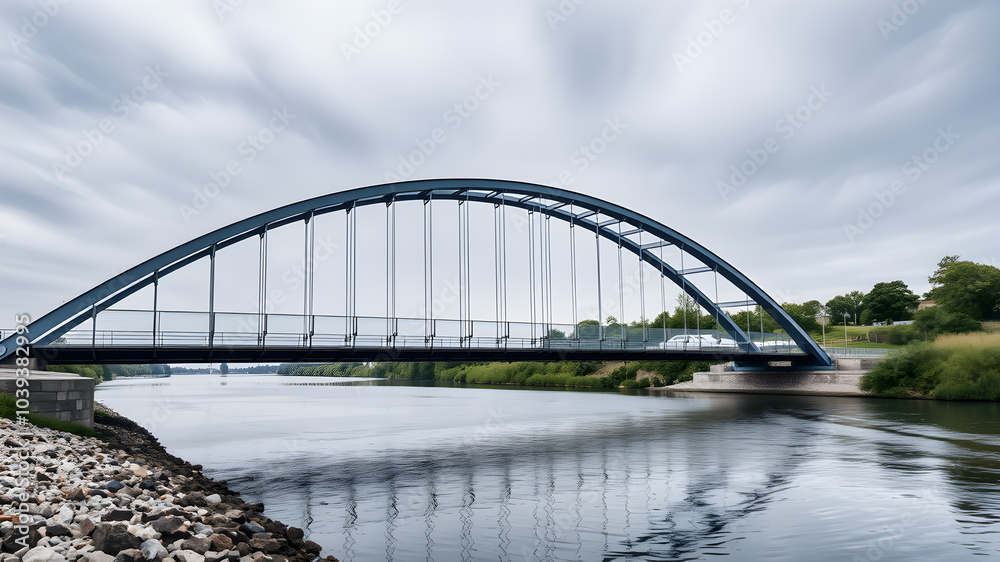 Naklejka premium Modern steel minimal bridge. Generative AI