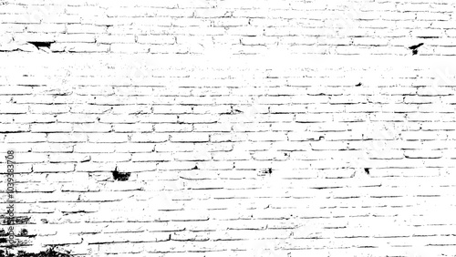 Black and white seamless pattern with realistic brick wall. Abstract vector texture in the grunge style with old horizontal brickwork. Relief repeating background