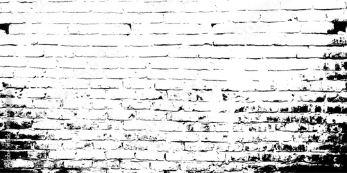 Black and white seamless pattern with realistic brick wall. Abstract vector texture in the grunge style with old horizontal brickwork. Relief repeating background