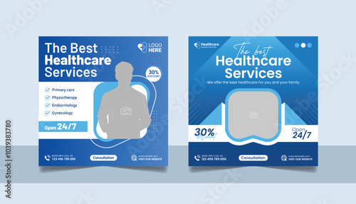 Medical healthcare business promotion social media posts design square web banner template