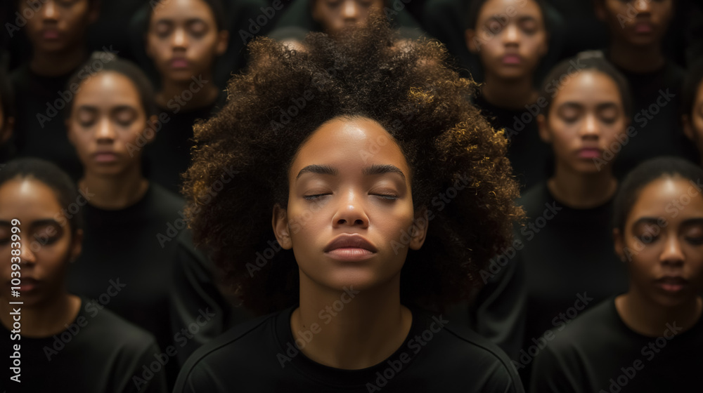 Obraz premium Meditative calmness: diverse group in symmetrical formation focusing on inner peace