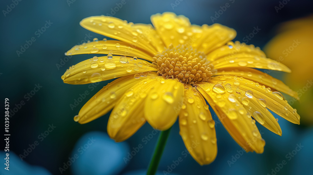 Vibrant yellow daisy with dew drops capturing the essence of nature Vibrant yellow daisy with dew drops capturing the essence of nature