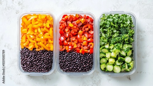 Meal Prep Containers with Colorful Vegetables and Black Beans