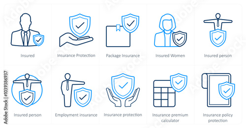 A set of 10 Insurance icons as insured, insurance protection, package insurance