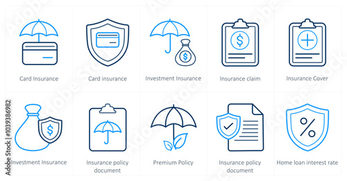 A set of 10 Insurance icons as card insurance, investment insurance, insurance claim